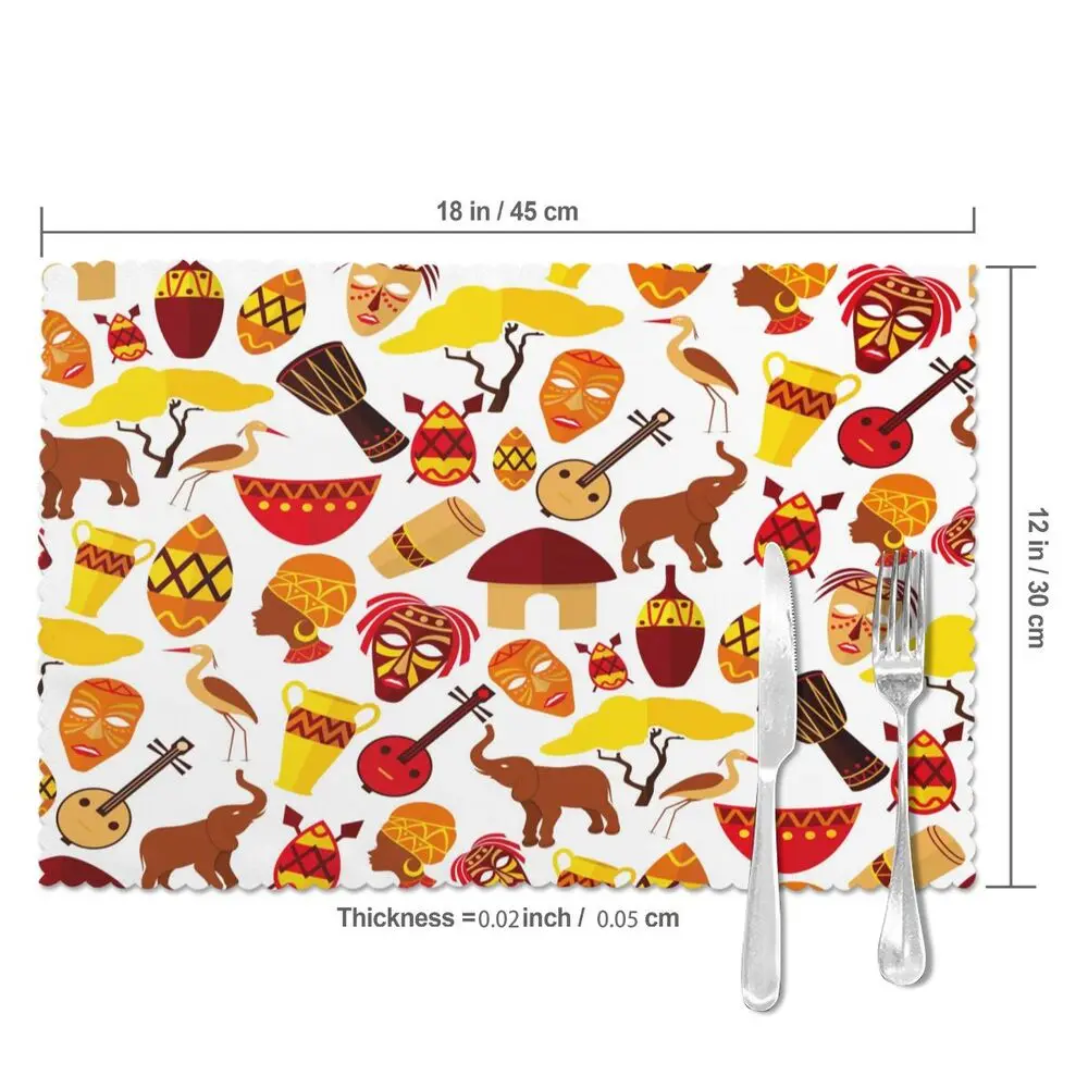 6 Pcs Placemat Table Mat Africa Jungle Tribe For Tables Heat-Insulation Linen Kitchen Dining Pads