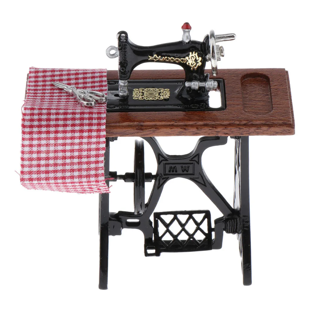 Doll House Miniature Iron Sewing Machine Model Pretend Play Furniture Toys 