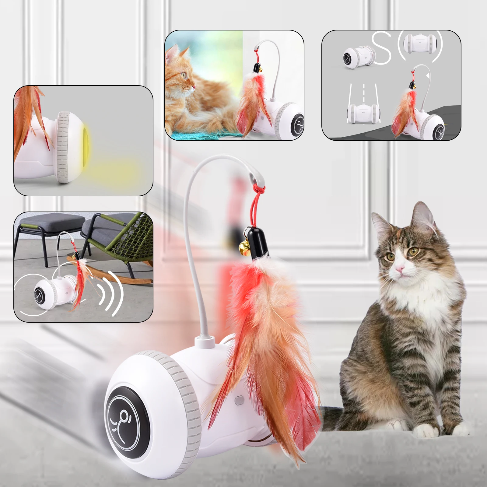 Automatic Sensor Cat Toys Interactive Smart Robotic Electronic Feather Teaser Self-Playing USB Rechargeable Kitten Toys for Pets