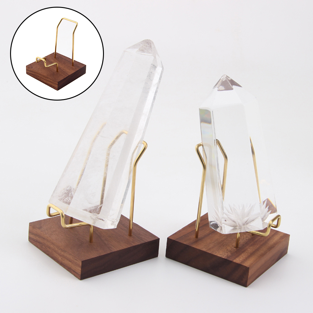 Walnut Base Brass Arm Display Stand Gemstone Mineral Specimens Ore Geode Crystal Ball Sphere Quartz Citrine Amethyst Holder