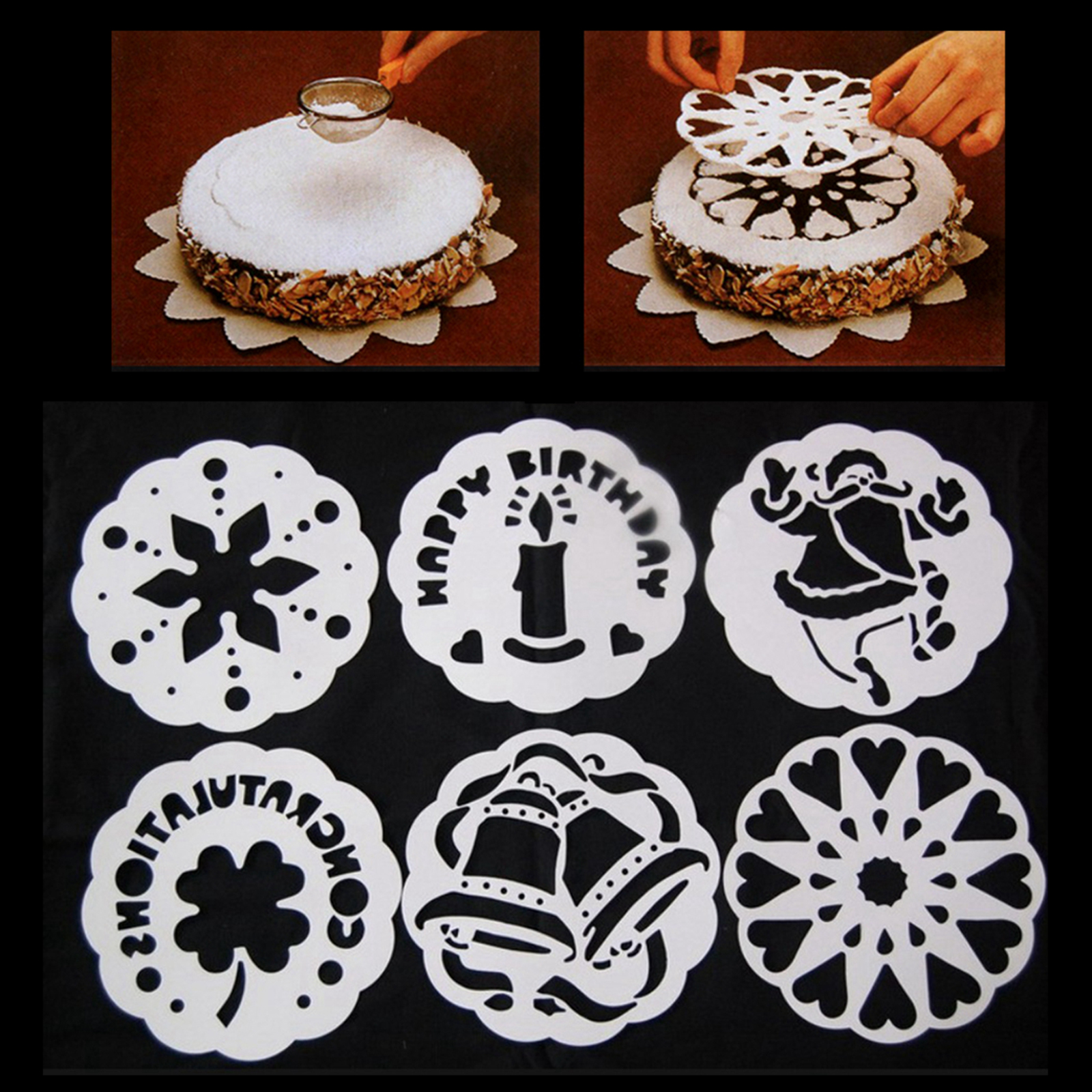 6x Flower Snowflake Cake Stencils  Mold Baking Decoration Tool