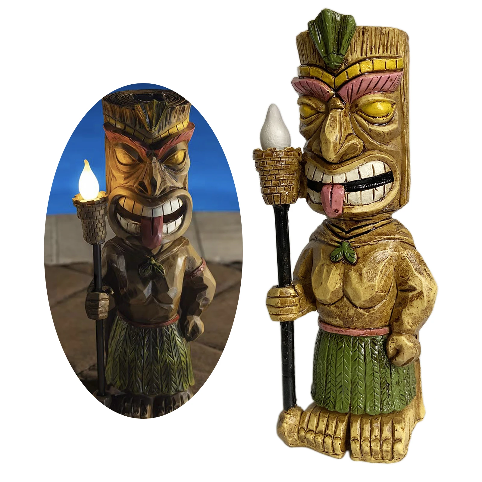 Tiki Solar Powered LED Outdoor Decor Garden Light Tiki Figurine Statue