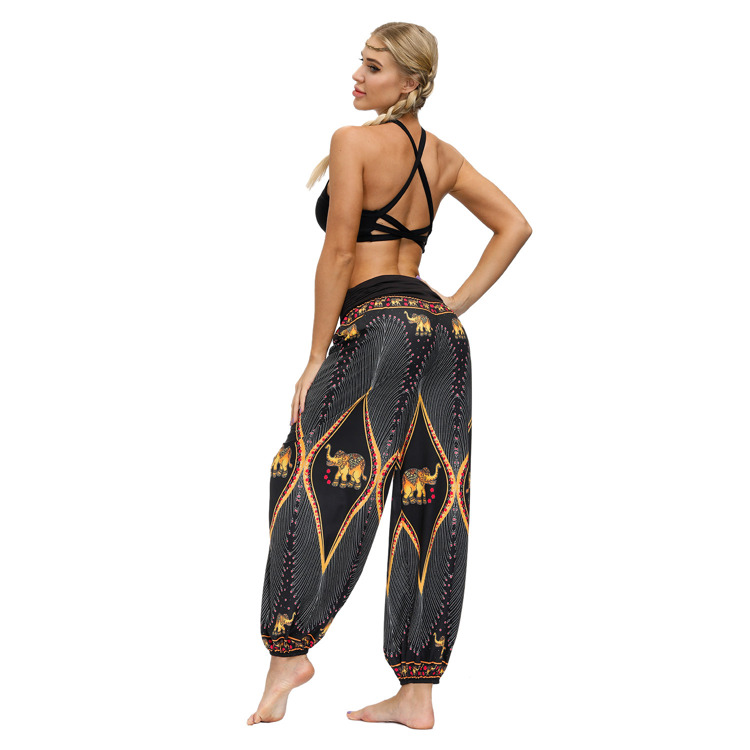 Casual pants women's summer elephant digital printing plus size women's elastic waist bloomers gym clothes yoga pants women Casual pants women's summer elephant digital printing plus size women's elastic waist bloomers gym clothes yoga pants women
