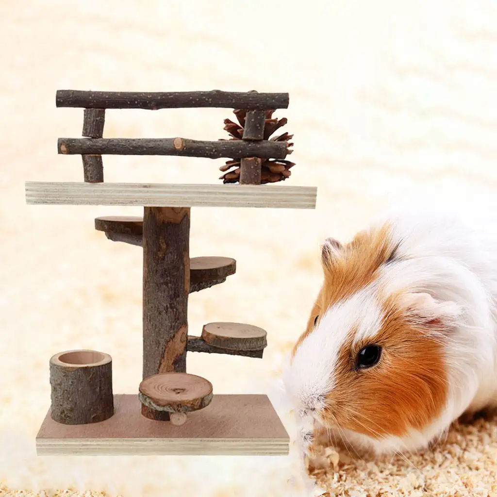 Durable Hamster Wooden Jump Platform for Entertainment POPETPOP Hamster L Shaped Wood Platform Mice Hamster Rat Size S Funny Pedal Wooden Toys for Chinchilla 
