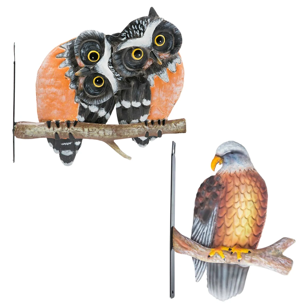 Metal Owl, Bird Standing on A Branch, Window Stakes, Outdoor Lawn Garden, Garden Path, Sidewalk, Ornaments