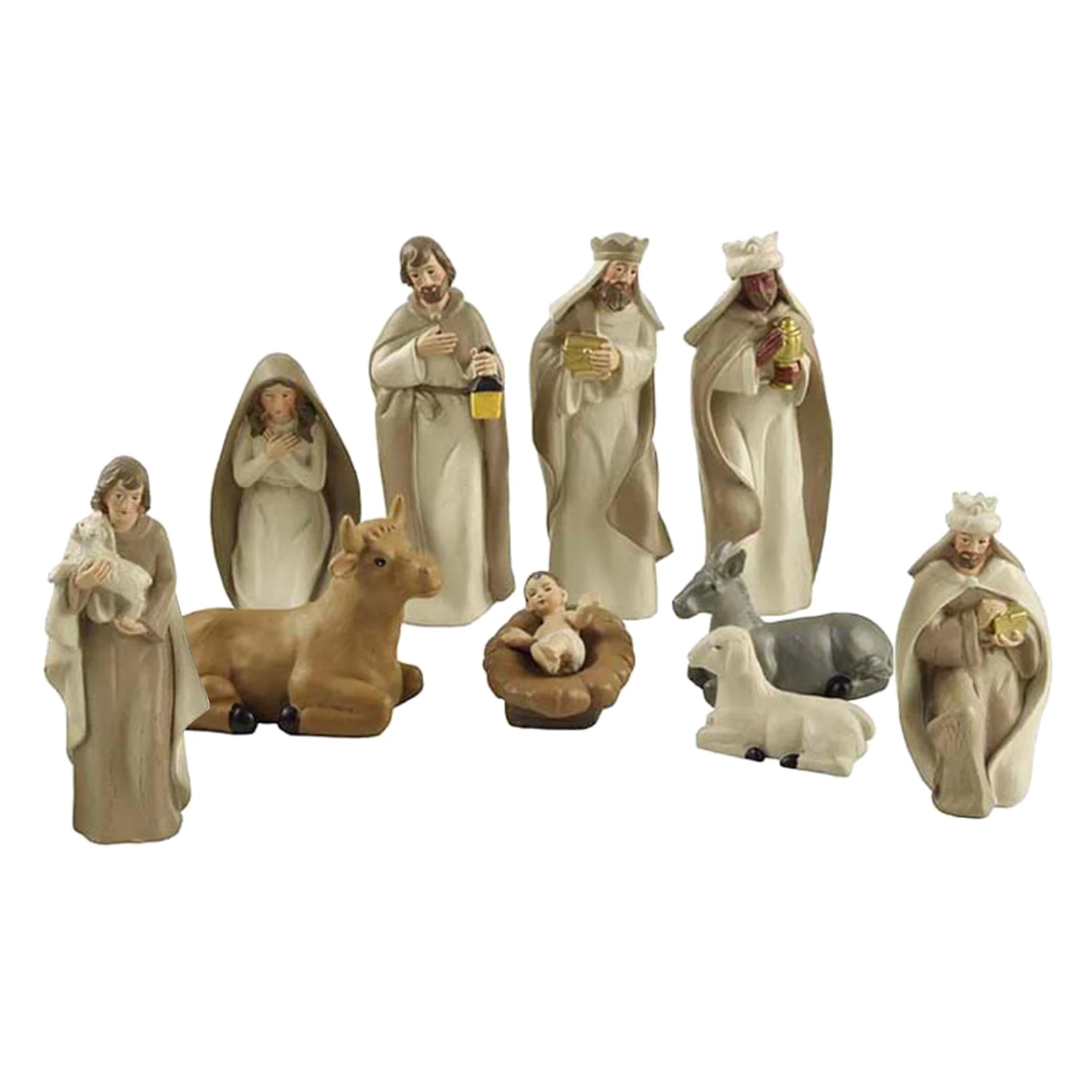 Resin Nativity Figurine Set, Set of 10, Christmas Nativity Set Scene Figures Resin Figurines Baby Jesus Statues