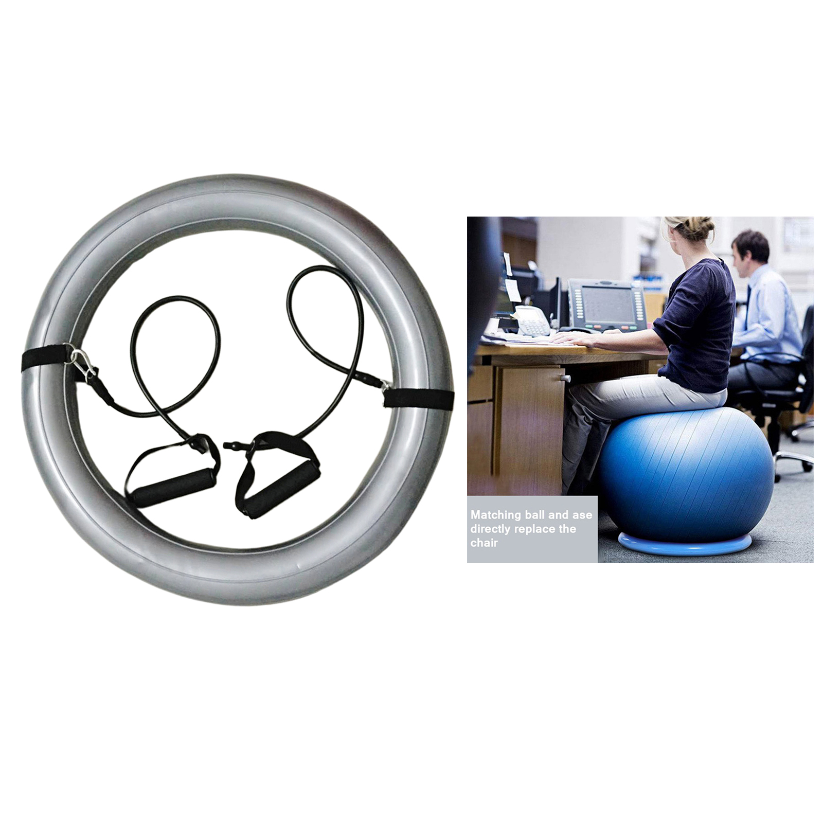 Yoga Ball Chair Inflatable Stability Holder Base Resistance Bands