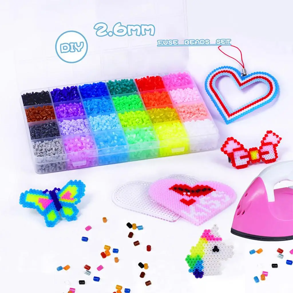 24 Colors Fuse Beads Kit 2.6mm  Beads W/ Patterns for Kids DIY Crafts