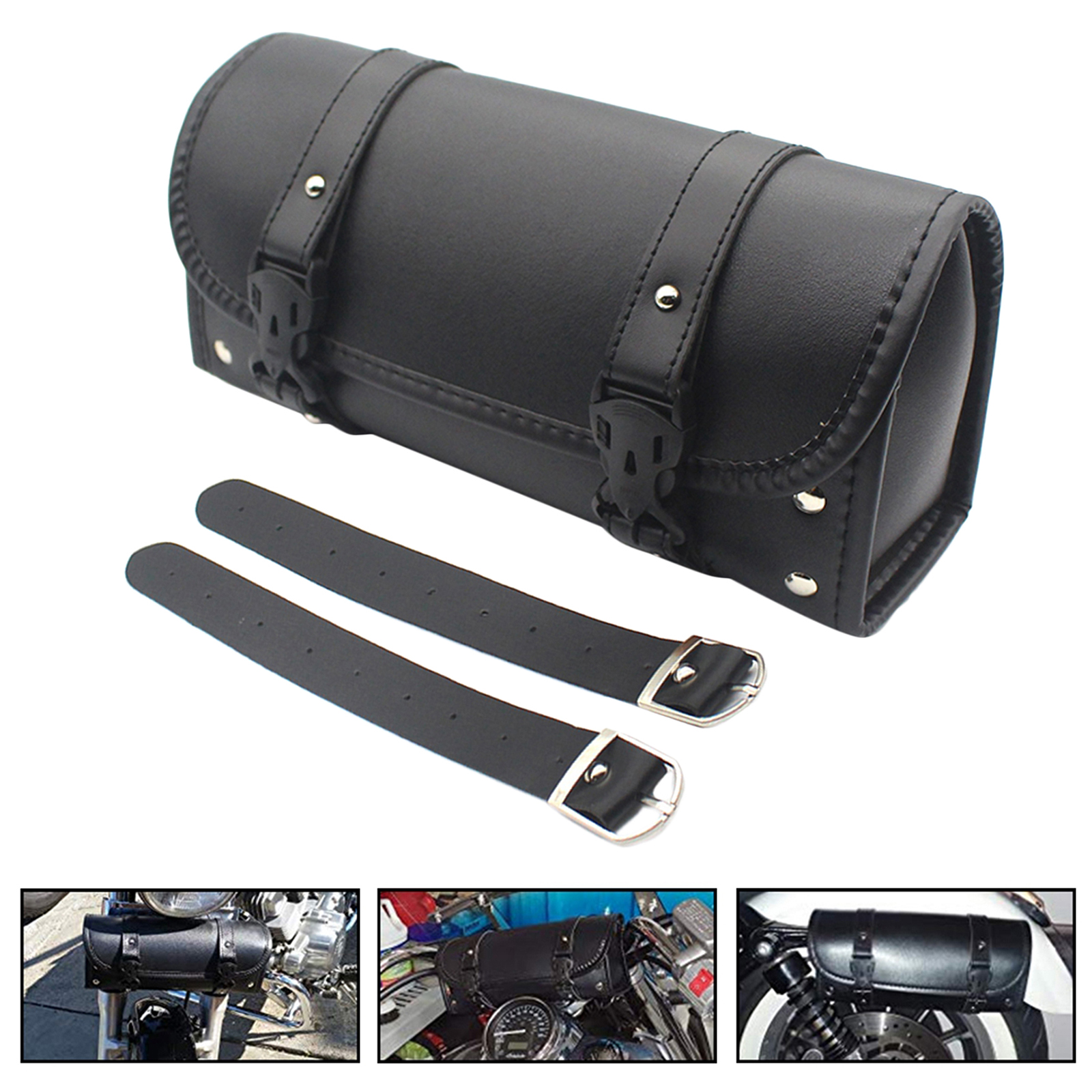 Vintage PU Leather Handlebar Bag Motorcycle Saddle Bag Tool Bag Travel Accessory Pouch