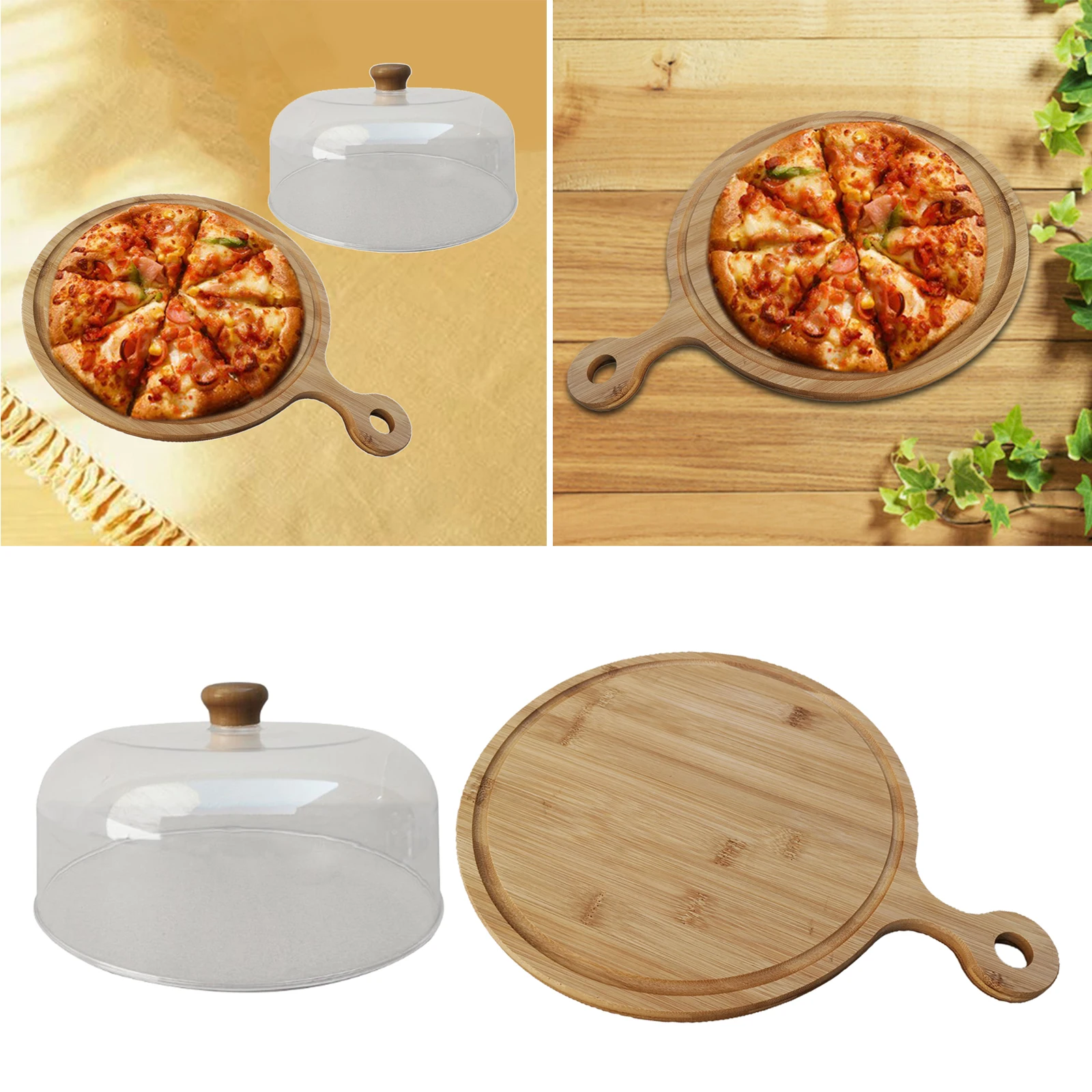 Round Wood Pizza Peel Paddle Cake Food Serving Tray Cheese Plate Utensils