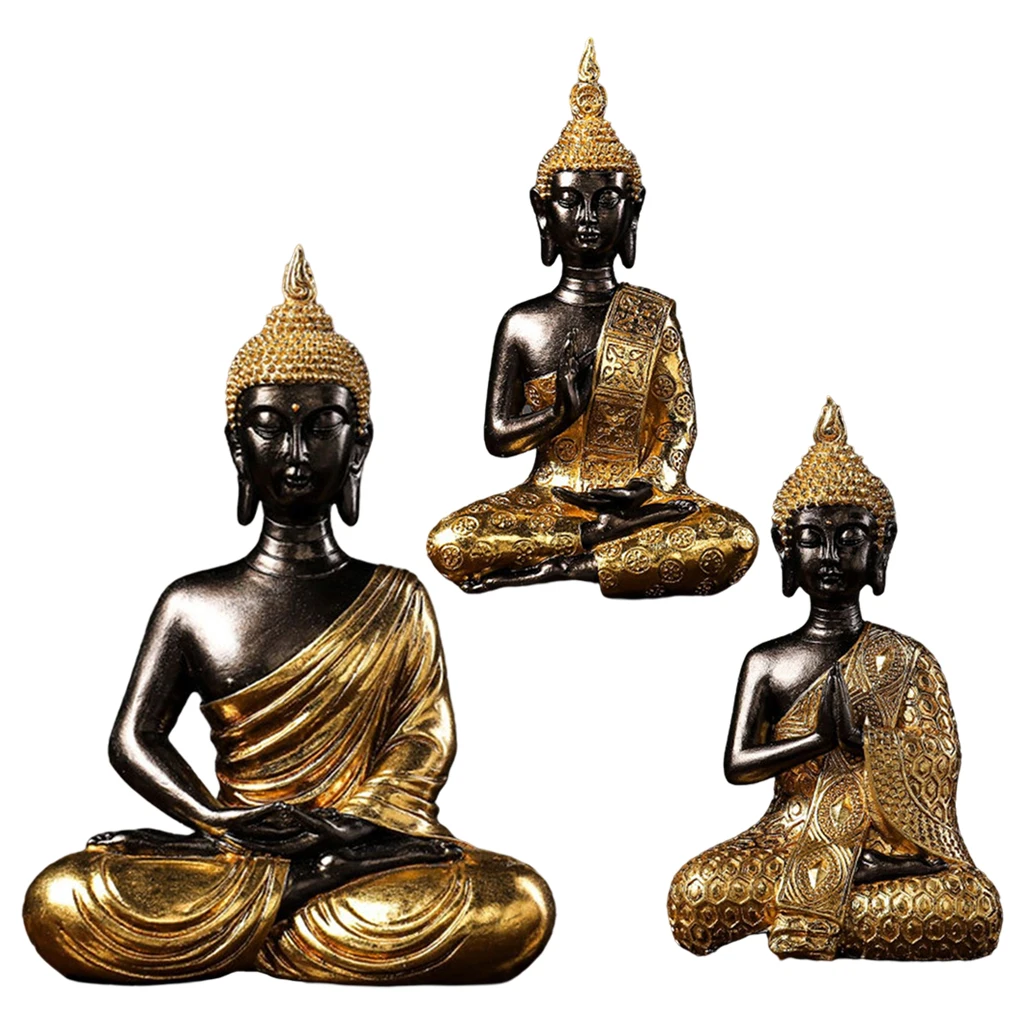Buddha Statue Shiny Gold Figurines Sculpture Yoga Zen Meditation Car Decors