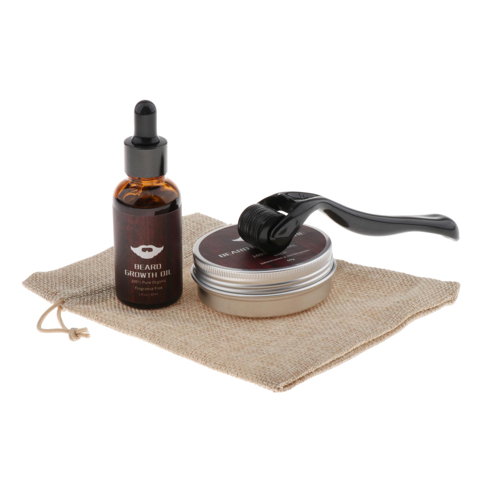 Beard Taming Kit Mustache Comb Grooming Styling Growth Oil Balm Roller Gift Set