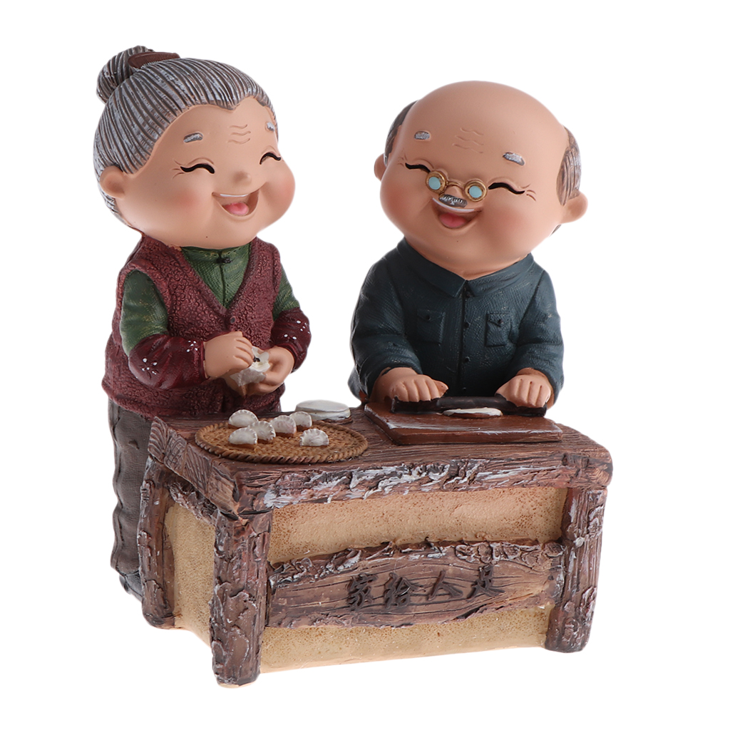 Handmade Resin Craft Loving Elderly Couple Figurines Old Age Happy Life Statue Home Ornament