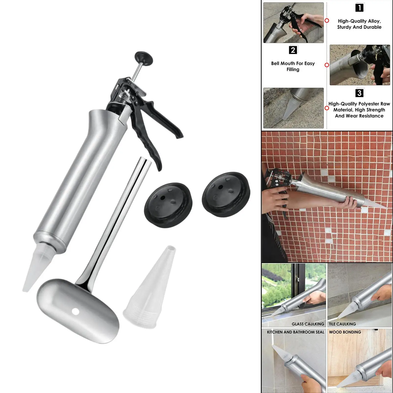 Caulking Gun Filling Tool with Nozzles Durable Sealer Tile Stainless Steel Manual Mortar Sprayer Silicone Sealant