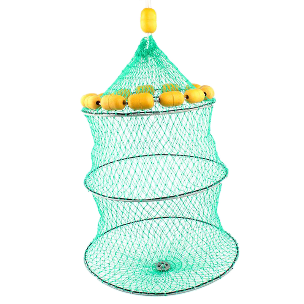 Fishing Net Trap Three-Layer Folding Fish Cage With 14 Float Balls