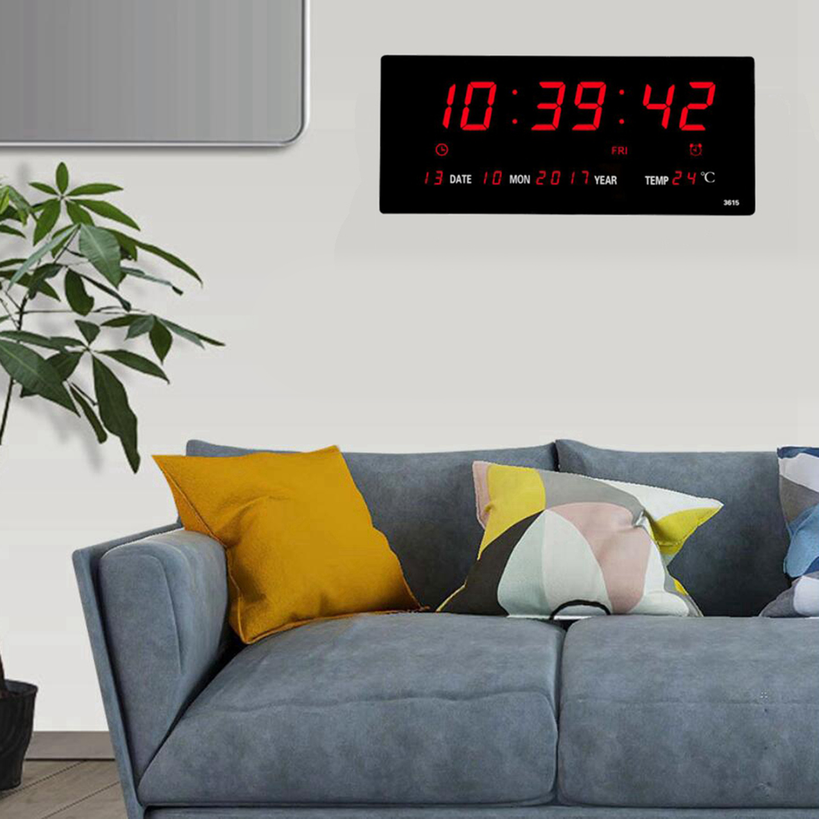 Extra Large LED Screen Alarm Clock 12H 24H Time Indoor Thermometer Projection Clocks, Year/Day/Month Displaying, USB