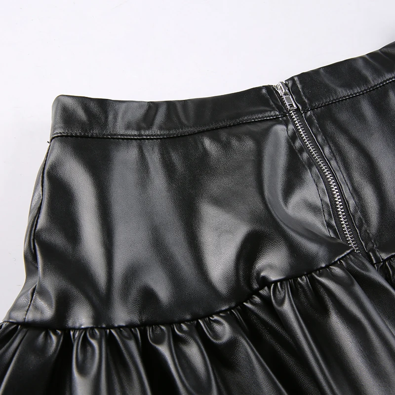E-girl Punk Style PU Leather Mini Skirts Hight Waist Lace Up Bandage Black Pleated A-line Skirt Streetwear Girls Dark Academia