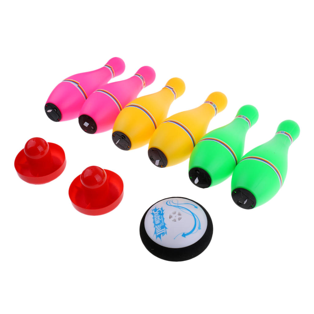 Kids Children Bowling Game Set Including 1 Air Power , 2 Pushers and 6 Luminous Bowling Pins