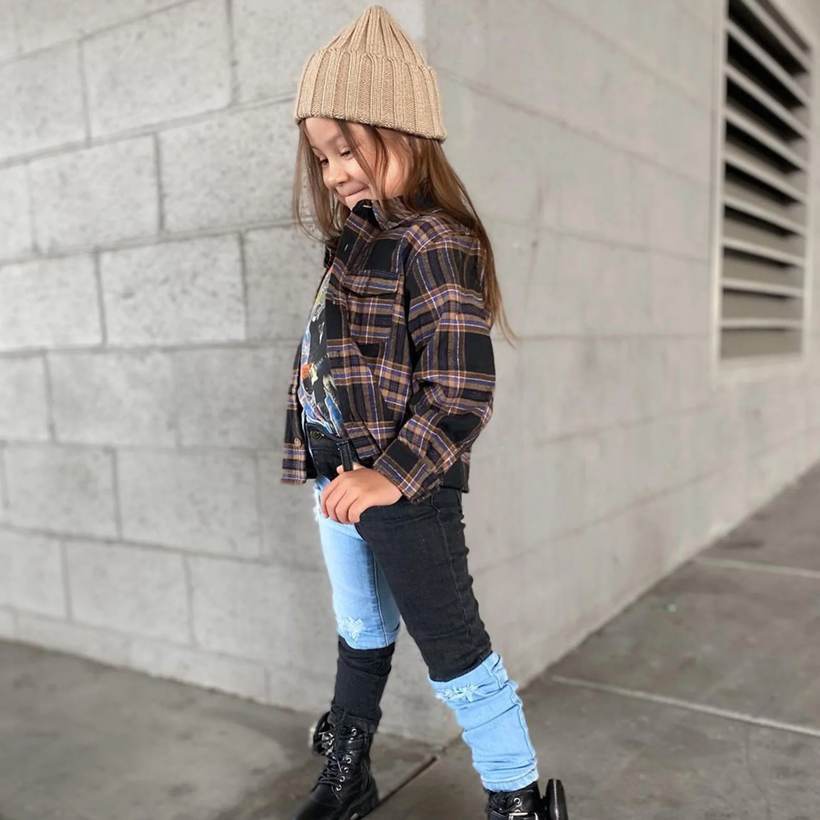 Toddler Baby Girls Long Sleeve Shirt Plaid T-Shirt Dress Button Down Jacket Winter Coat for GILR Christmas Outfits 