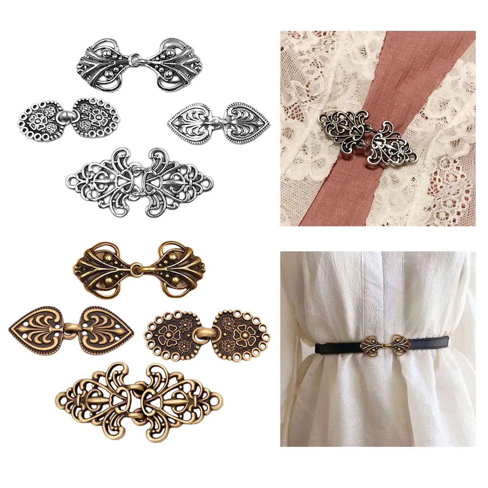 4 Pairs Women Clasp Fasteners Cardigan Clip Decorative Swirl Flower Cape or Cloak Clasp Fasteners Sew on Hooks and Eyes