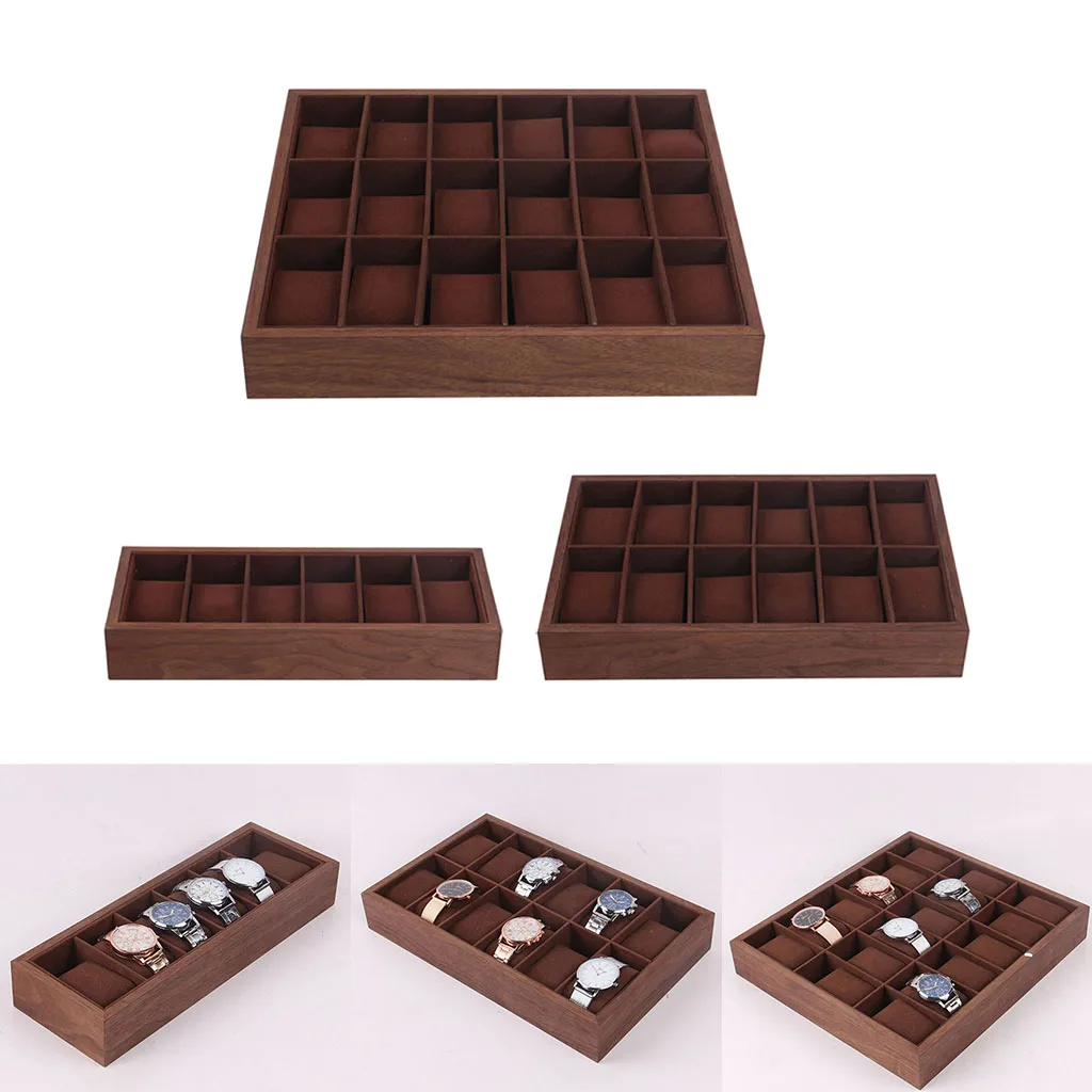 Wood Watch Box Display Tray with Pillow Jewelry Organizer Container 6/12/18 Slot Watch Boxes
