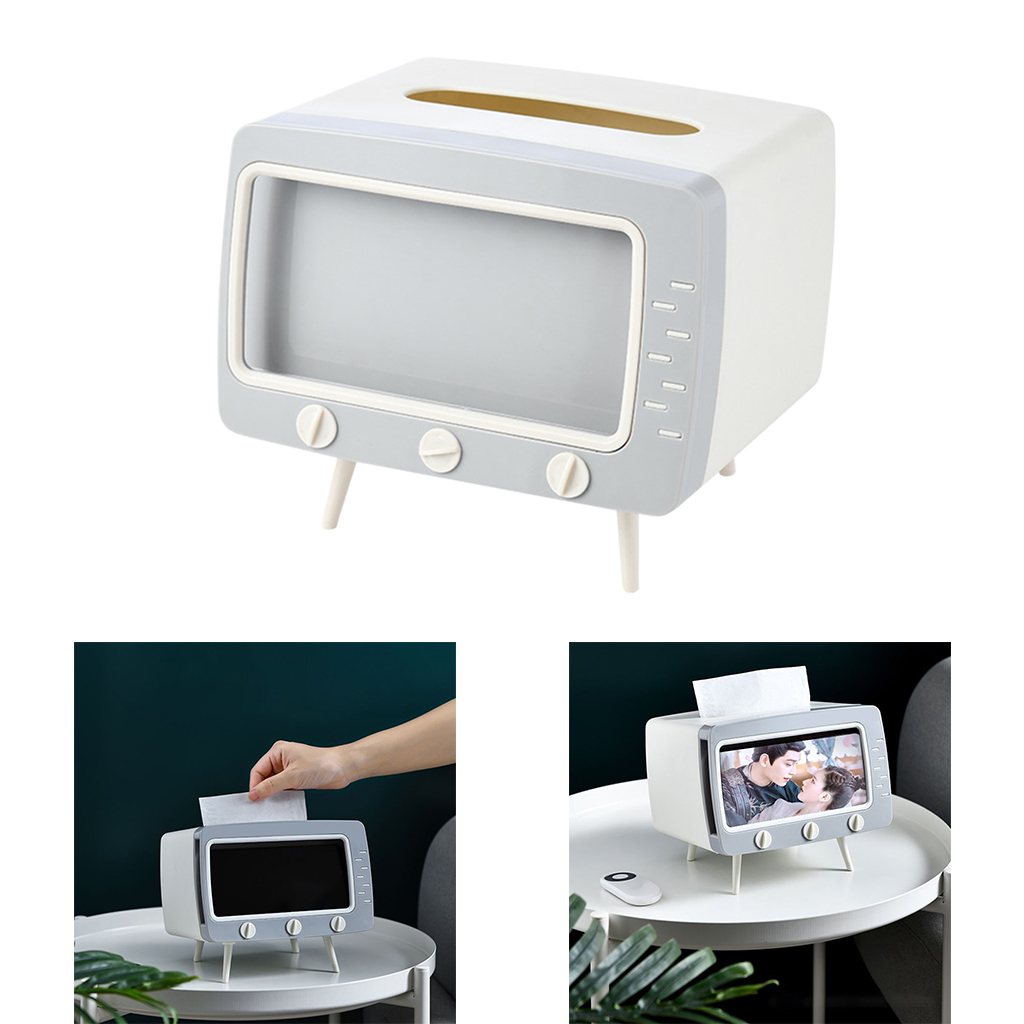 Creative 2 in 1 Multifunctional TV Tissue Box Mobile Phone Stand Holder Storage Case Organizer for Home Bedroom