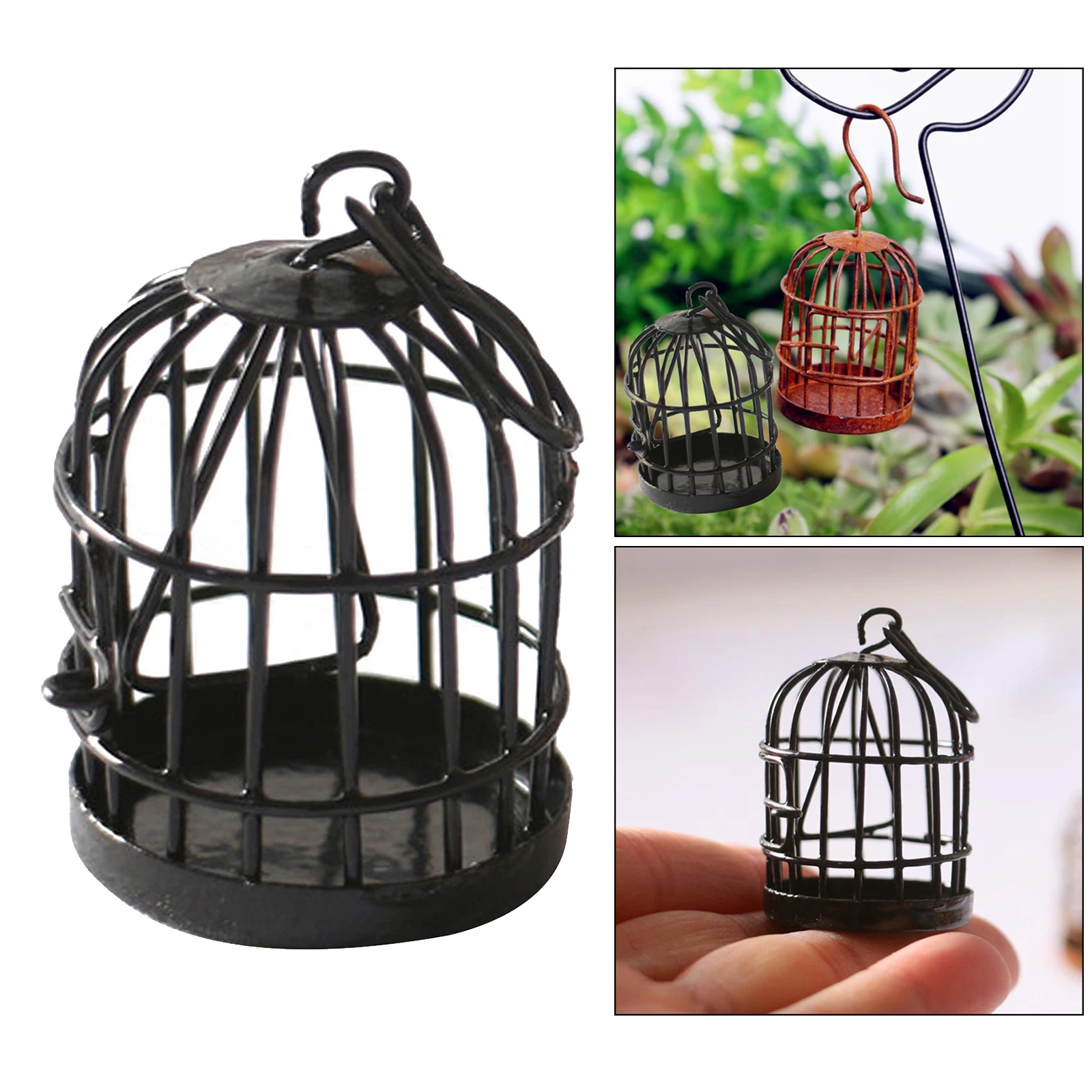 1:12 Scale Doll House Miniature,Black Metal Alloy Birdcage,Simulation Living Room Furniture Supplies,Scenery Decoration