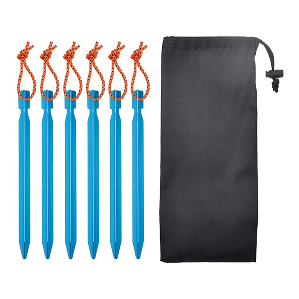 6-Pieces Tent Stakes, Aluminium Tent Nail Lightweight with Reflective Rope & Carrying Pouch