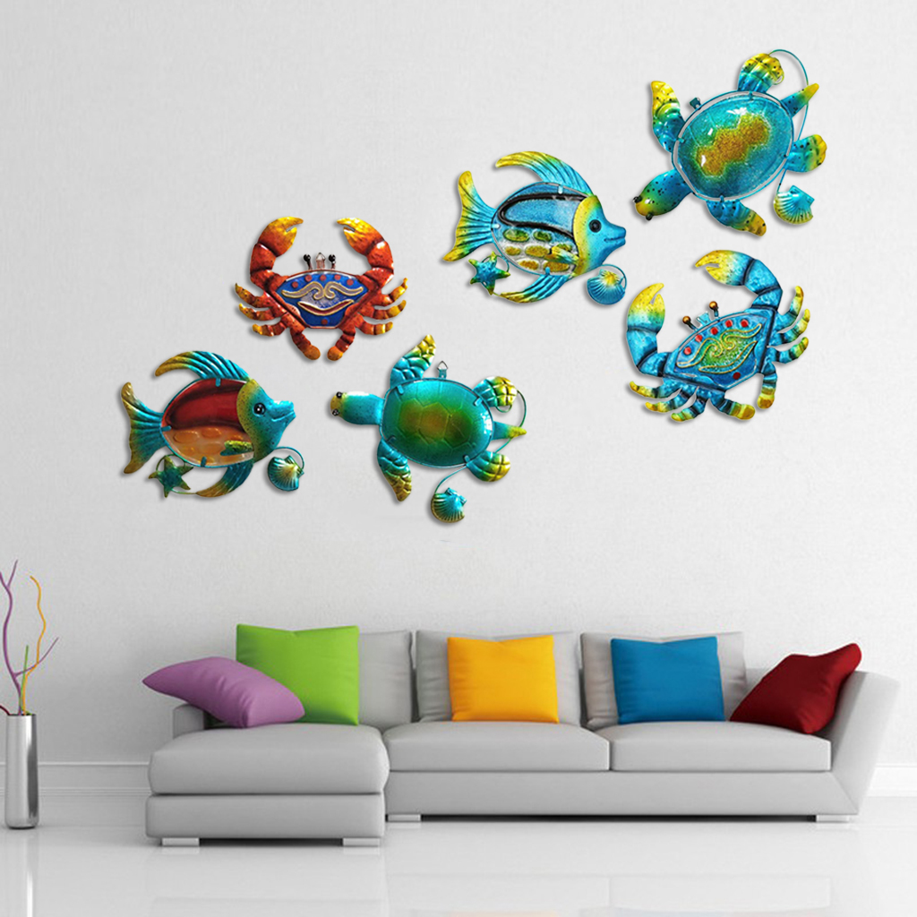 Metal Wall Decor Outdoor Wall Art,3Pc Turtle Fish  Wall Sculpture for Home,Bathroom,Bedroom,Garden,Pool,Patio,Deck,Balcony