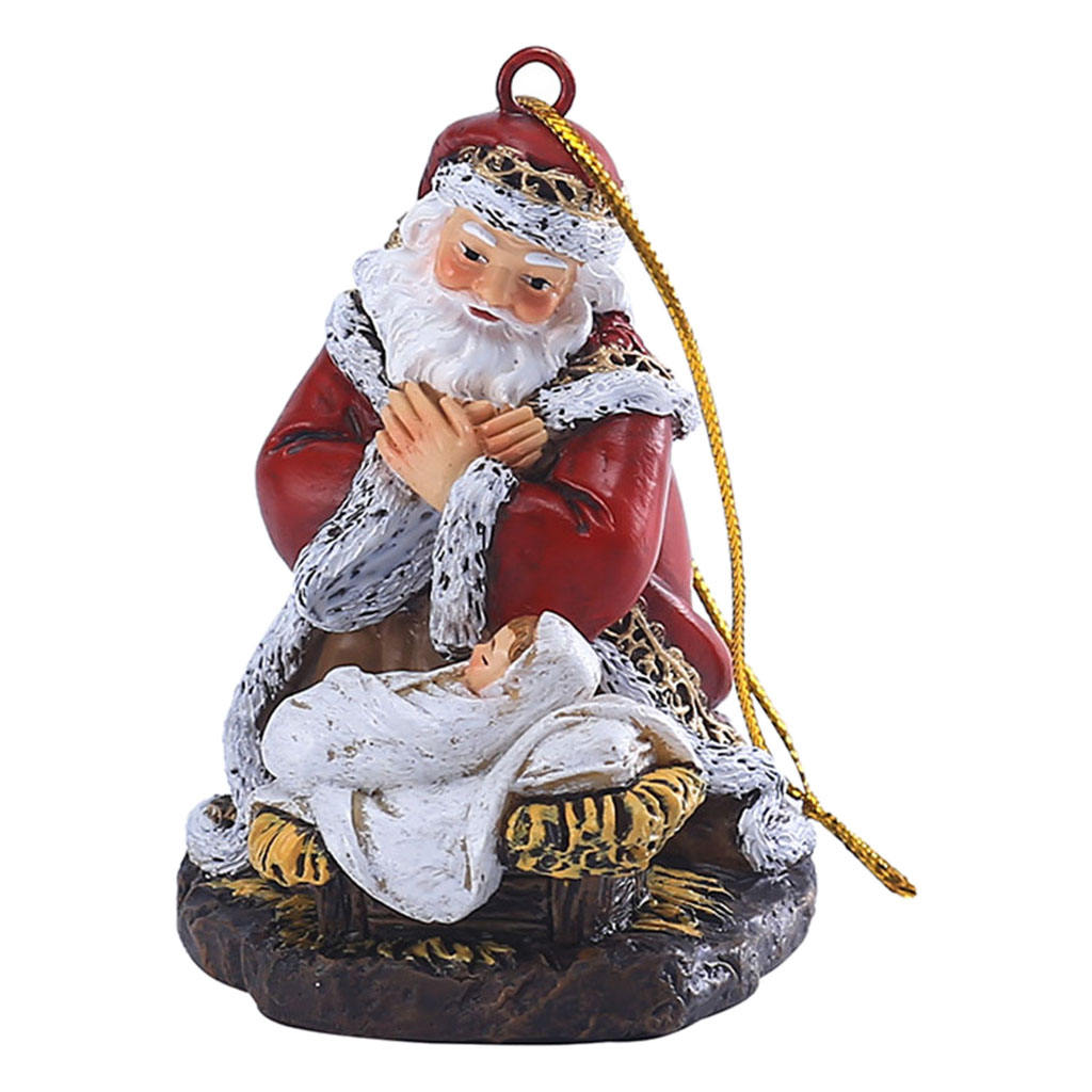 Santa Waiting Pendant with Ribbon Loop Resin Handicrafts Free Standing Hand-Painted for Christmas Tree Decoration