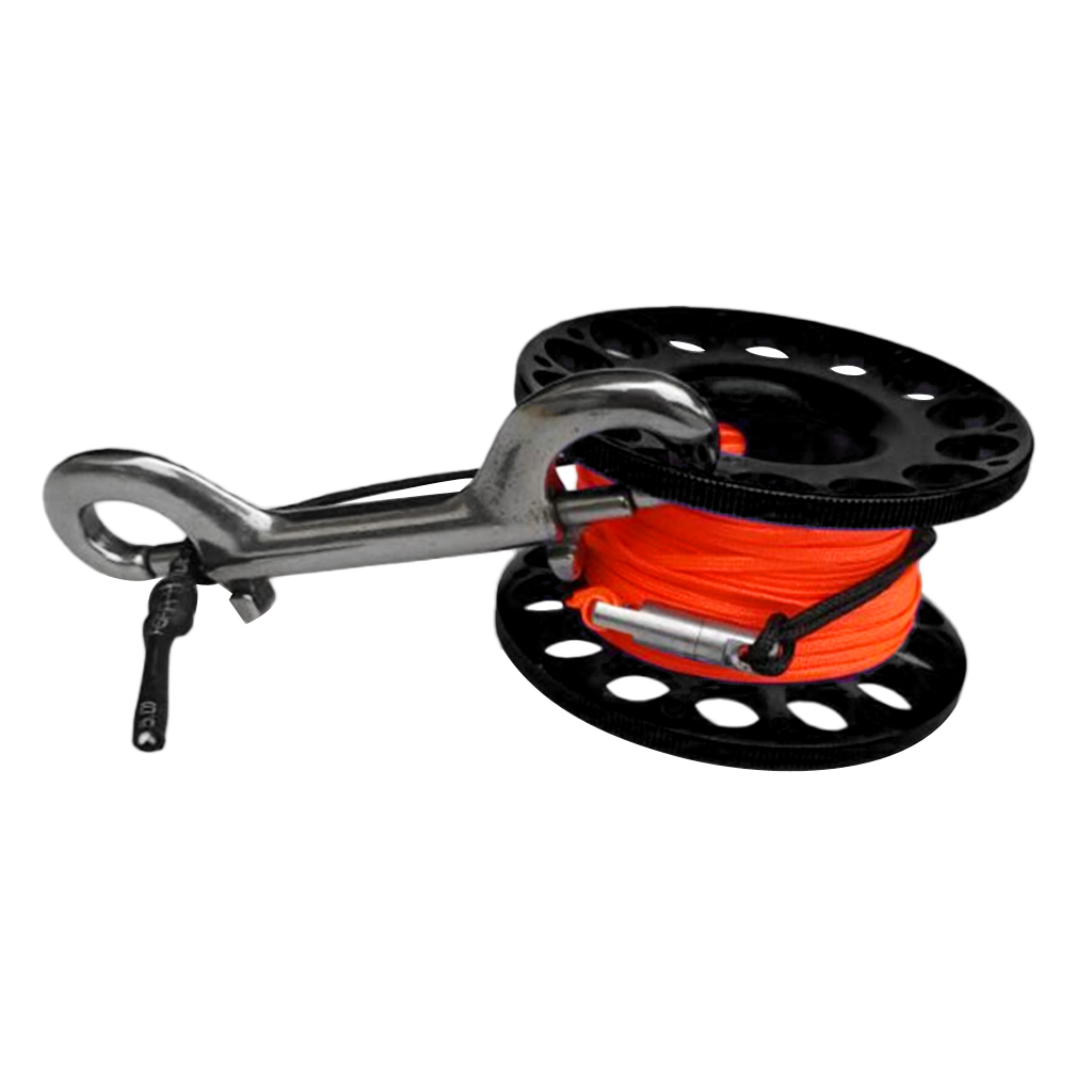 Scuba Diving Aluminum Alloy Finger Reel Spool w/ 30m High Visibility Line Snap Underwater Gear Equipment