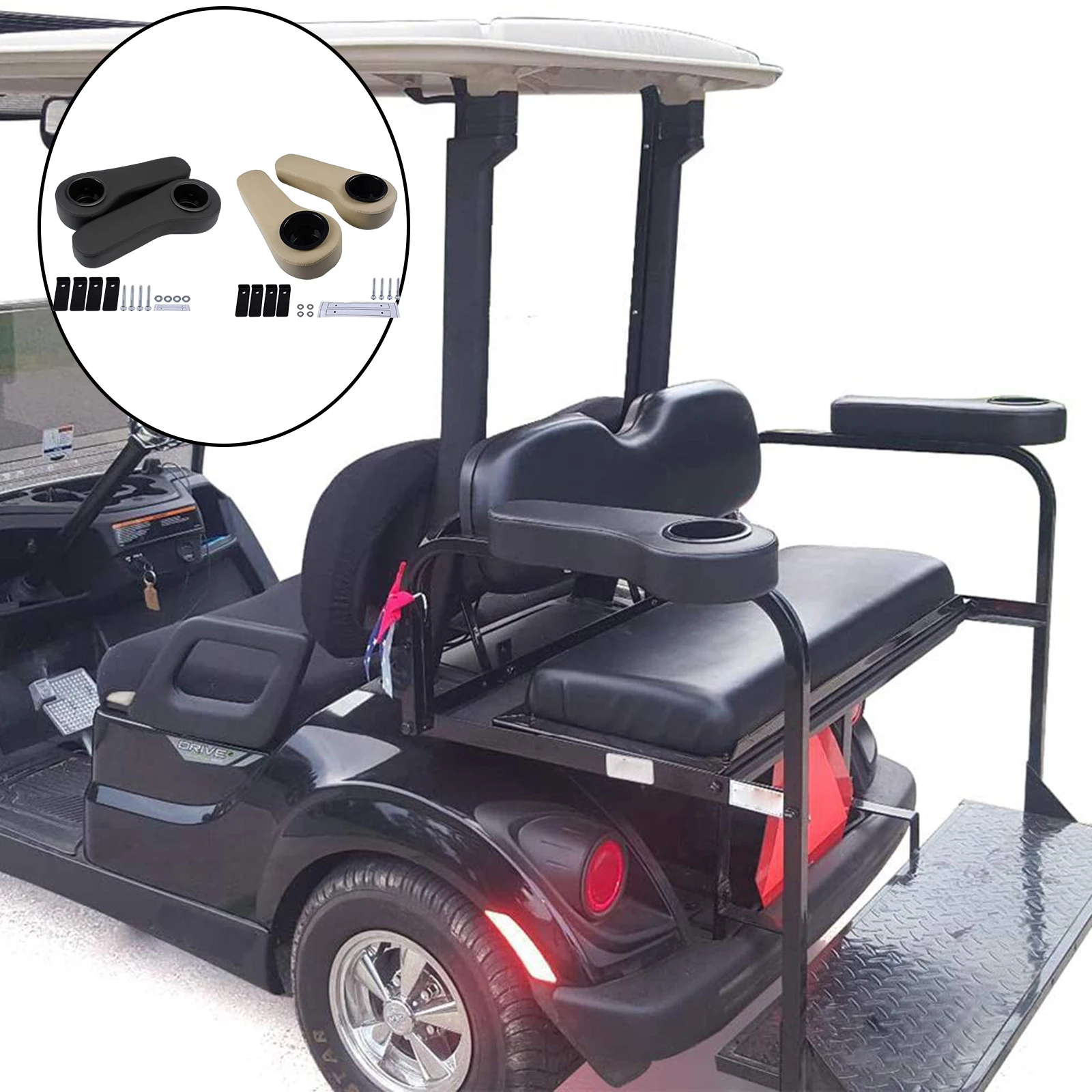 Universal Golf Cart Armrest Cushion with Cup Holder Rear Seat