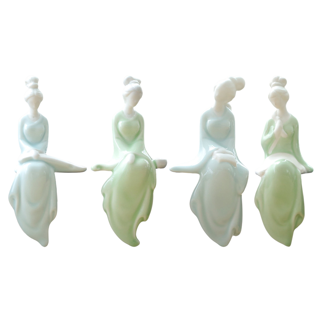 Chinese Ceramic Girl Decor Pose Statue Sculpture, Lovely Bookshelf home decor Accents Modern Decorative Figurine Garden Art