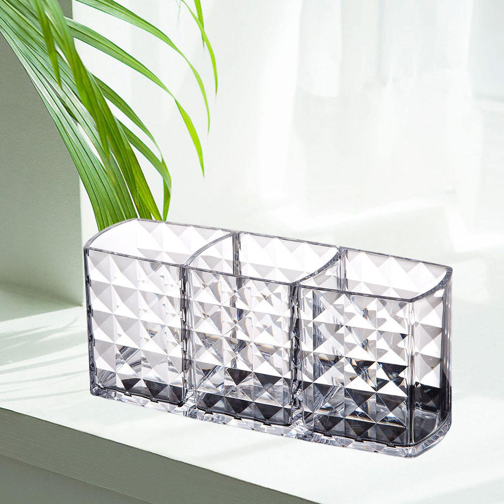3 Slot Acrylic Cosmetic Brushes Storage,Makeup Brush Holder Organizer, Category Eyeliner, Lipstick, Eyebrow Pencil, Etc.