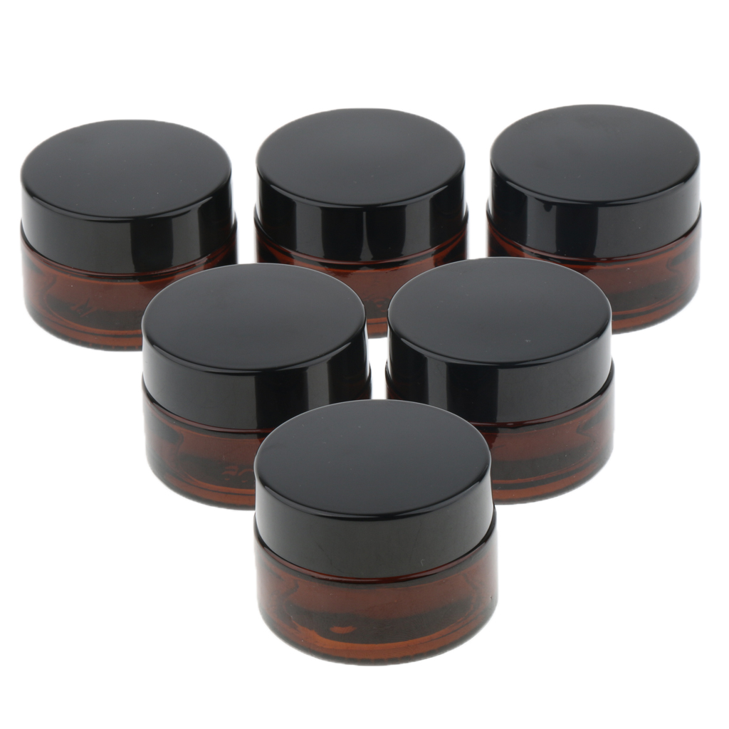6Pcs Cosmetic Containers Glass Jars Amber Glass Vials Face Cream 15g/20g/30g