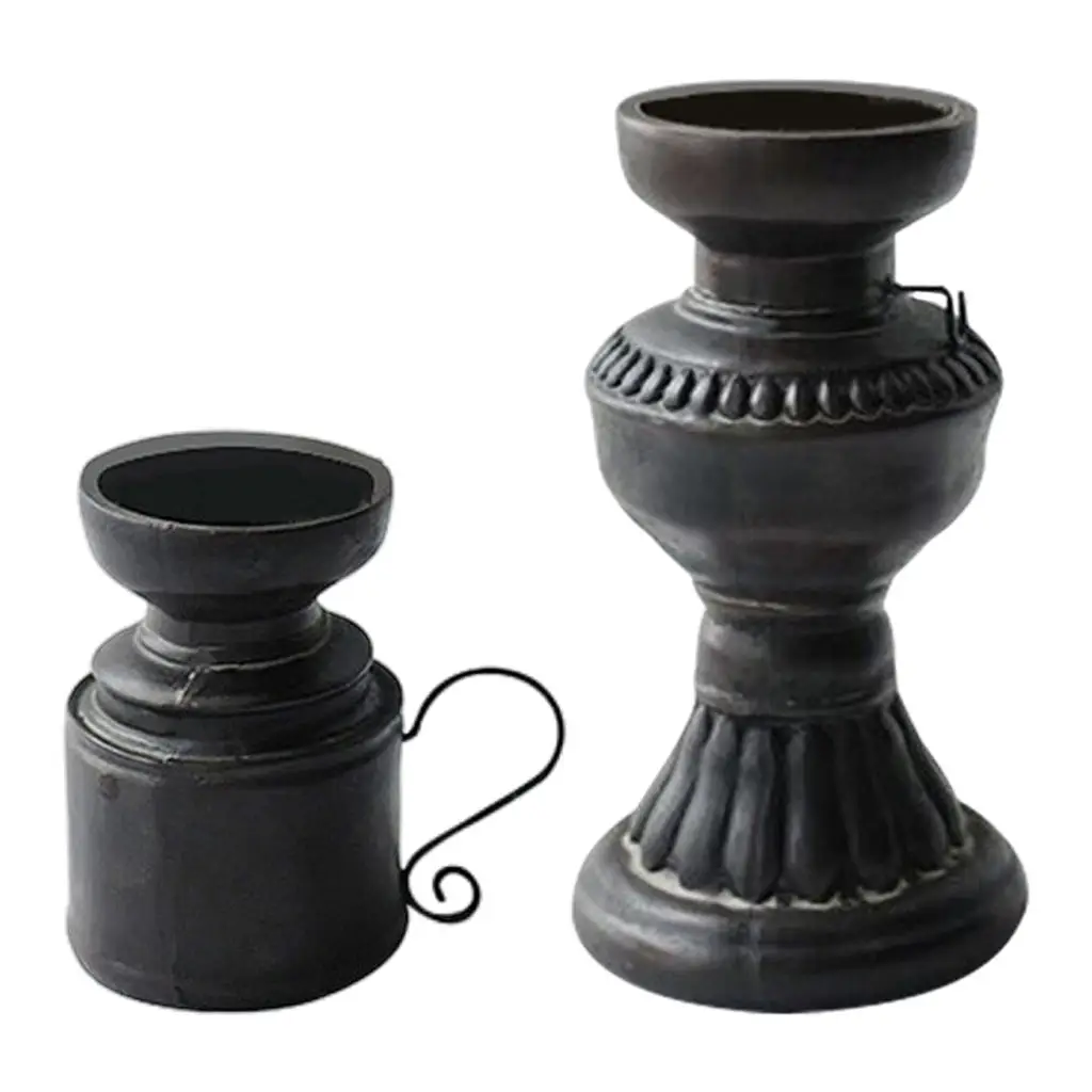 Retro Candle Holder for Pillar Candles Black Candleholder for Home Mantel Decoration Bar Countertop Decorative Accents