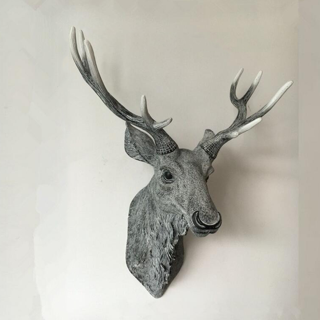 Deer Head Moose Antlers Wall Mount Sculpture Living Room Bedroom Ornaments
