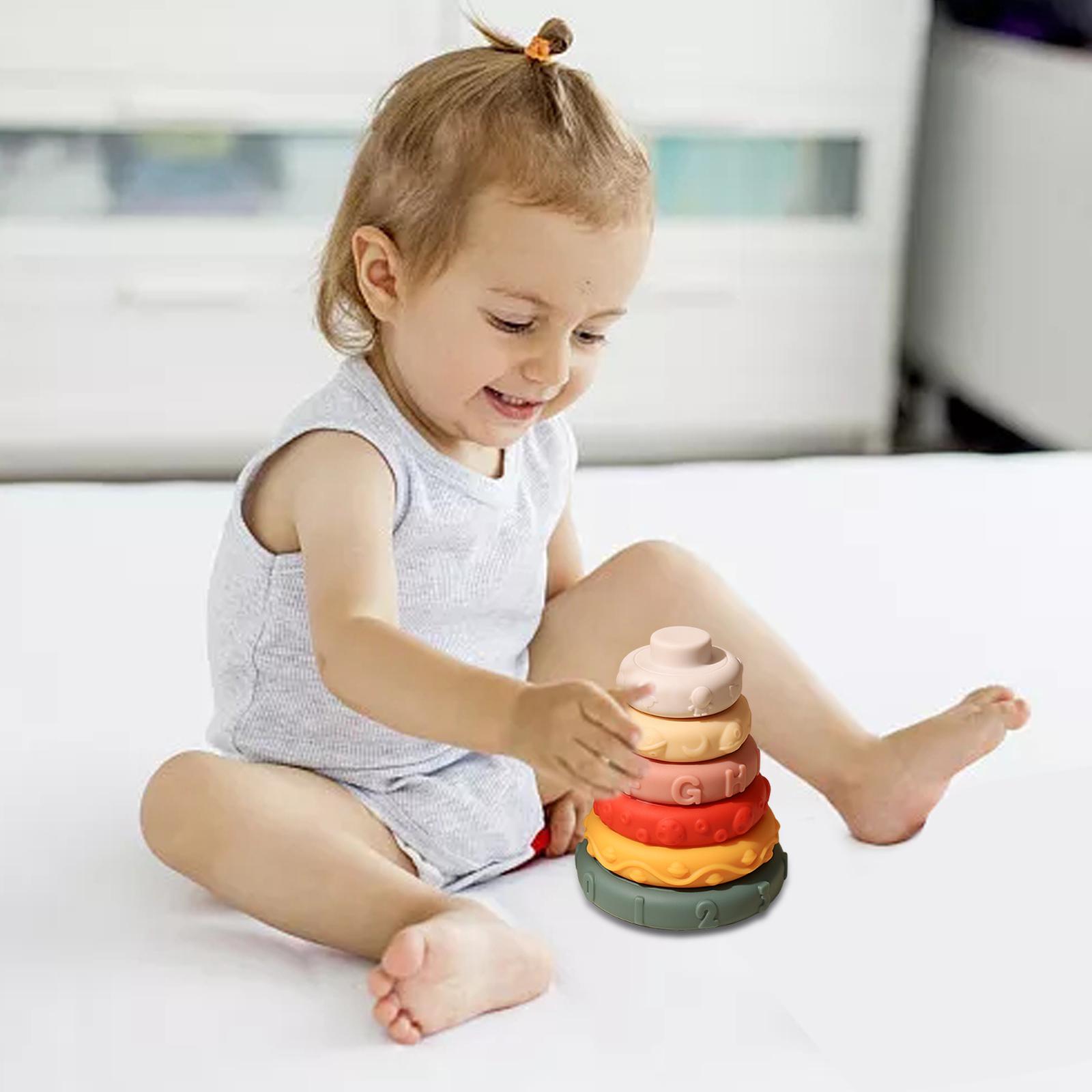 Silica Gel Stacking Nesting Toys Stacker Hand-Eye Coordination Soft Rainbow Building Blocks Sensory Toys for Toddler Children