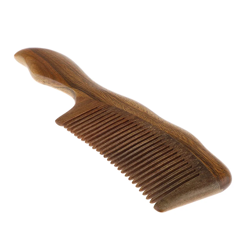 Handmade Anti-Static Natural Green Sandalwood Comb Fine Tooth with Handle
