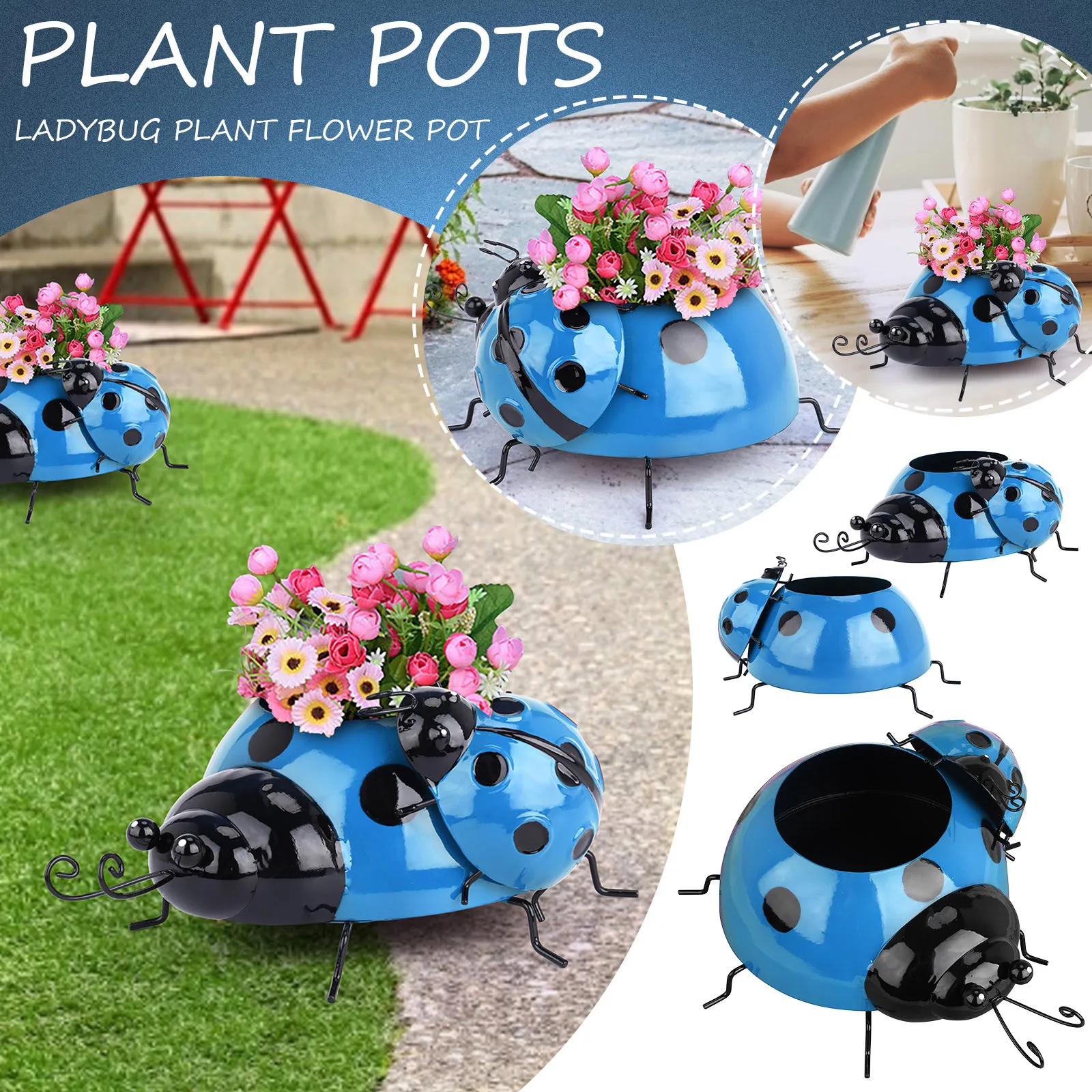 Home Garden  Sketches Simulation Animal Ladybug Flower Pot Garden Decoration 