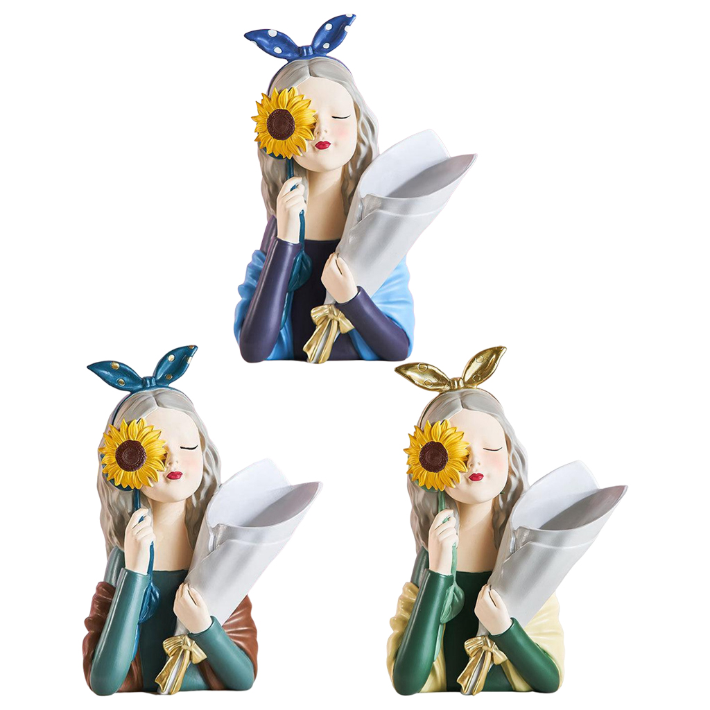 Chic Girl Dry Flower Vase Art Craft Resin Bar Desktop Sculpture Photo Prop