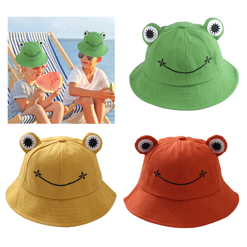 Cartoon Frog Bucket Hat Kids Children Cotton Fishing Cap Cute Froggy Hat Outdoor Fisherman Sun Hat