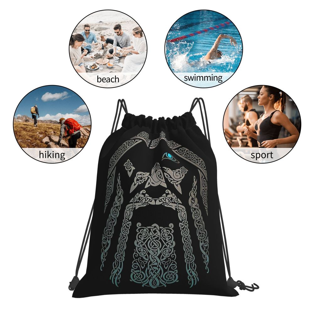 Vikings Fenrir Floki Celtic Dragon Design Drawstring Bags