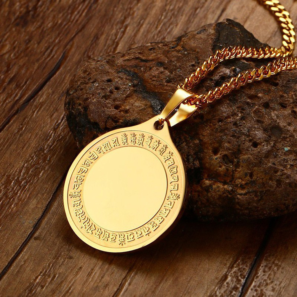 Stainless Steel Figure of Buddha Charm Pendant Necklace with Long Chain-gold