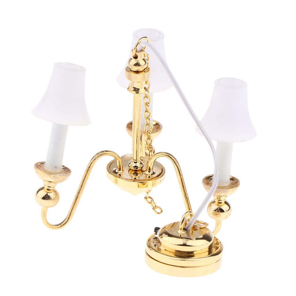 1:12 Dollhouse Miniature Ceiling Lamp LED Light 3 Arm Chandelier, Dollhouse