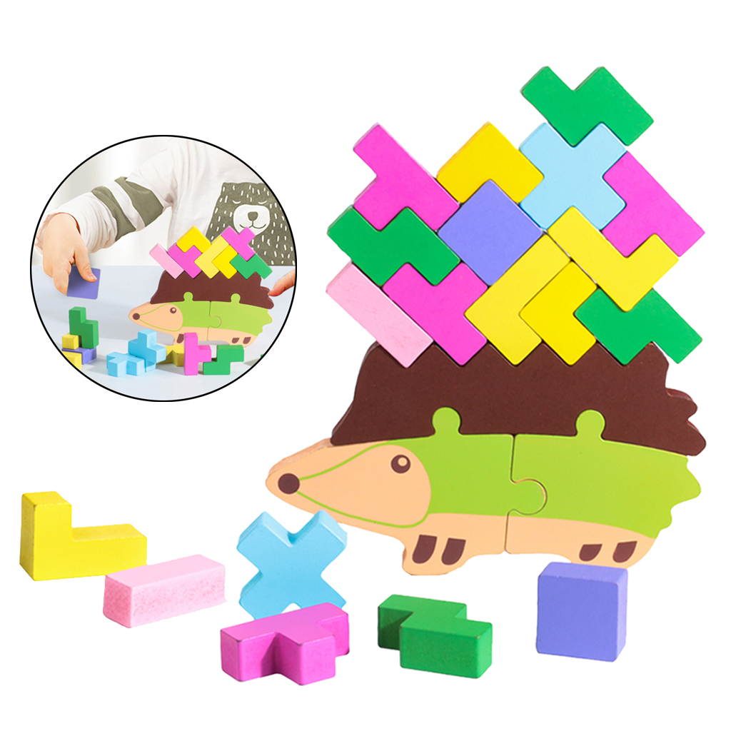 20-piece Wooden Building Blocks, Colorful Wooden Building Blocks Hedgehog Shape, Kids Puzzle Education