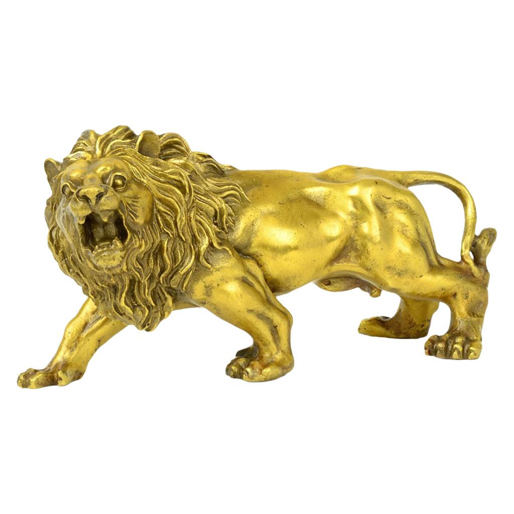 Lion Sculpture Home Office Bar Male Lion Faith Copper Statue Model Crafts Ornaments Animal Art Decor Gift
