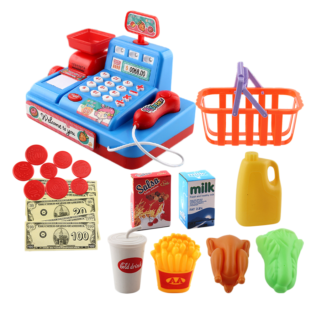Kids Supermarket Food Pretend Play Set Cash Register Shopping Toys Gift