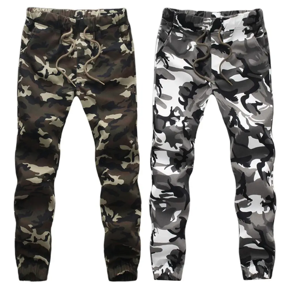 Men Sporty Camouflage Color Pockets Waist Drawstring Long Skinny Cargo Pants under armour sweatpants
