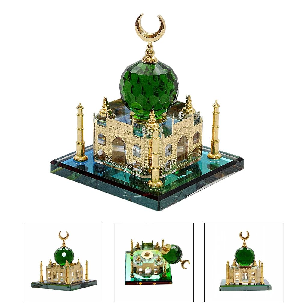 Crystal Gilded Taj Mahal Miniature Collectible Architecture Figurines Home Miniature Indian Building Handicraft Tabletop Decor